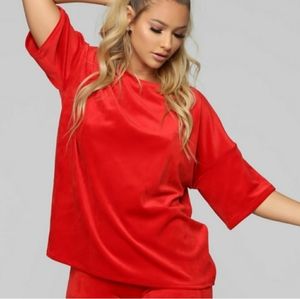 FASHION NOVA RED VELOUR SHIRT & SHORTS SET NEW XS